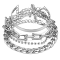 Set di bracciali multistrato in argento con bracciale rigido e catena cubana - Combinazione Bracciale Catena U-Link (HS1443-17) / Argento