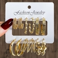 Set di 6 paia di orecchini a cerchio dorati a catena intrecciata e testurizzati da donna - Combo Martellato Irregolare Dorato (HS1468-12)