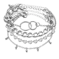 Set di bracciali multistrato argentati con cuori traforati e catene a maglie - Oro