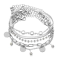 Set di cinque bracciali argentati multistrato con ciondoli in cristallo e catene punk - Combo Paillette Artiglio Strass (HS1443-19) / Argento