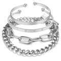 Set di quattro bracciali punk geometrici argentati con bracciale love e catenine - Combo Bracciale Rigido Lettera LOVE (HS1443-21) / Argento