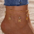 Goldene mehrlagige Fußkette mit Schmetterlingsanhänger und Kristall für Strand und Sommer - Gold Hohler Schmetterling Strass Mehrschichtiges Set (HS1419-6)