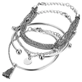 Set bracciali multi-strato argento punk con ciondolo rotondo e nappina a frangia - Argento