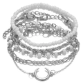 Set di 5 bracciali argentati con perline bianche e ciondolo a forma di luna - Combo a Strati Perlina Mezzaluna (HS1443-23) / Oro