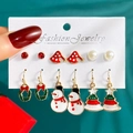Kerstoorbellen set van 6 paar met sneeuwpop, kerstboom en krans ontwerpen - Paddenstoel en Krans Stijl (HS1499-8)