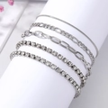 Fünfteiliges silbernes Boho-Armband-Set mit Strasssteinen und flachen Kettengliedern - Silbernes Strass-Schlangenset (HS1481-12)