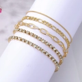 Fünfteiliges goldenes Armband-Set mit funkelnden Strasssteinen für Lagen-Looks - Goldenes Strass-Tennis-Set (HS1481-13)