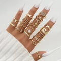 30-piece gold ring set featuring butterfly, star, and pearl designs in gothic style - Gold Butterfly Star Set (HS1488-7)