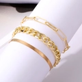 Goldenes dreiteiliges Set geschichteter Armbänder mit Büroklammer und Panzerkette - Goldenes 3-teiliges Büroklammer-Set (HS1481-15)