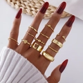 12-piece set of golden minimalist geometric stackable rings with heart and star patterns - Gold Star Heart Combo (HS1488-10)