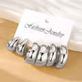 Silbernes Ohrring-Set mit gedrehten Creolen auf einer Schmuck-Displaykarte - Silber Tropfen Reifen Kombination (HS1469-30)