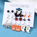 Σετ 9 ζευγαριών σκουλαρίκια Halloween με σχέδια νεκροκεφαλής, κολοκύθας και φαντάσματος - Σετ Φέρετρο Νυχτερίδα Αράχνη (HS1500-5)
