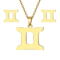Polished golden Gemini zodiac jewelry set with necklace and stud earrings for women - Gold-Gemini (5.21-6.21)
