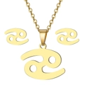 Golden Cancer zodiac necklace and earrings set made of durable stainless steel - Gold-Cancer (6.22-7.22)