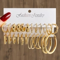 Vintage 6-teiliges goldenes Creolen-Set mit geometrischen Formen und Perlen für Damen - Gold Vollserien Kombination (HS1469-8)