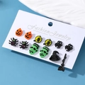 Σετ σκουλαρίκια Halloween με 6 ζευγάρια, συμπεριλαμβανομένης κολοκύθας και αράχνης - Σετ Καπέλο Μάγισσας Πράσινο Τέρας (HS1500-11)