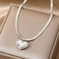 Collana a cuore in acciaio inox argento con incisione Love you more e catena serpente - Stile Cuore Love You More Argentato (BXG037-21)