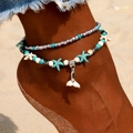Conjunto de tobilleras bohemias de playa con cuentas grises, estrella de mar y dije cola de ballena - Estilo de Colgante de Cola de Pez y Estrella de Mar (HS1513-3)