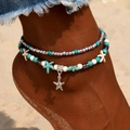 Conjunto de tobilleras bohemias con cuentas turquesas y dijes de estrella de mar - Estilo de Decoración de Múltiples Estrellas de Mar (HS1513-4)