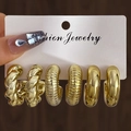 Three-pair gold hoop earring set featuring twisted, ribbed, and smooth teardrop designs - 3 Pairs Set / Gold (HS1515-4)