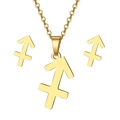 Golden Sagittarius constellation jewelry set with polished necklace and stud earrings - Gold-Sagittarius (11.23-12.21)