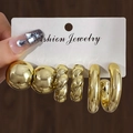 Golden geometric CCB earrings set including twisted hoops and ball studs on cards - 3 Pairs Set / Gold (HS1515-5)