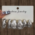 Three-pair silver chunky hoop and teardrop earring set on fashion jewelry card - 3 Pairs Set / Silver (HS1515-6)