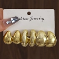 Three pairs of vintage chunky golden earrings with textured twists and teardrop shapes - Gold (HS1515-7)