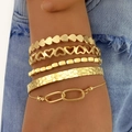 Ensemble de 5 bracelets dorés avec manchette martelée et breloques en forme de cœur - Style Combiné Cœur Martelé Doré (HS1545-1)