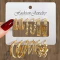 6er-Set klobige goldene gedrehte Spiral-Creolen für Damen auf weißer Karte - Gold Geometrische Torsion Kombination (HS1469-15)