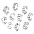 10-piece set of silver open toe rings with butterfly and heart-shaped designs - Hollow Heart Butterfly Geometric Silver Style (HS1526-2)