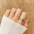Vintage silver butterfly and mermaid ring set with three unique bohemian designs - Hollow Heart Butterfly Mermaid (HS1475-4)