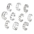 10-piece silver toe ring set with moon and star patterns for beach footwear - Moon Phase Floral Star Geometric Silver Style (HS1526-4)