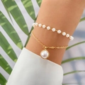Set di bracciali dorati con perle barocche e ciondolo a cuore in stile elegante - Stile Perla Doppio Strato Oro (HS1543-2)