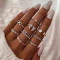 Vintage silver butterfly and snake 9-piece ring set with AMOR heart and star charms - Heart Wings AMOR (HS1475-8)