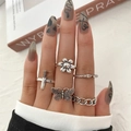 Five-piece vintage silver ring set featuring butterfly, flower, and dagger designs - Daisy Dagger Butterfly (HS1475-11)