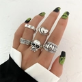 Retro silver ring set with skull and heart motifs in punk vintage style for women - Skull Heart Number (HS1475-21)