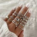 Retro silver butterfly and snake rings set with bohemian and gothic engraved designs - Yin Yang Fish Star Skull (HS1475-22)