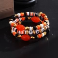 Conjunto de pulseras de Halloween con cuentas naranjas y negras y colgantes de letras BOO - Combinación Halloween Multicapa Letras BOO (HS1540-3)
