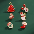 6-piece Christmas brooch set with colorful enamel Santa, reindeer, and snowman pins - Cartoon Christmas Assorted Brooches (HS1537-2)