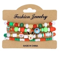 Christmas beaded bracelet set with Santa, reindeer, and snowman charms in red green white - Santa and Snowman Style (HS1547-1)