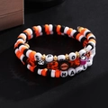 Pulsera multicapa de Halloween con letras SPOOKY y cuentas de calabaza naranja - Estilo Envolvente Multicapa Calabaza Calavera (HS1540-4)