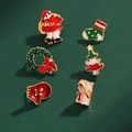 6-piece set of Christmas enamel pins featuring Santa, wreath, and tree on green background - Classic Christmas Enamel Brooches (HS1537-3)