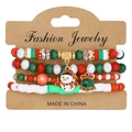 Festive Christmas themed multi-layer beaded bracelet set with snowman and bell charms - Snowman and Bell Style (HS1547-4)