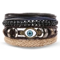 Retro multilayer leather bracelet with blue Evil Eye charm and braided strap details - Blue Evil Eye Style (HS1598-41)