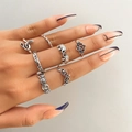 Vintage silver butterfly and snake ring set with bohemian elephant and sun motifs - Elephant Floral Star Moon (HS1475-28)
