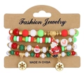 Set of four Christmas elastic beaded bracelets with Santa and snowflake charms - Santa and Candy Cane Style (HS1547-5)