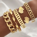 Vijfdelige gouden armbandenset met Grieks patroon en gedraaide armband op de huid - Armbandenset Vintage Goud (HS1572)