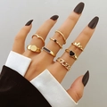 8-piece vintage gold butterfly snake knuckle ring set with black enamel heart - Gold Black Heart Enamel Chain (HS1475-32)