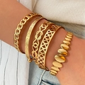 Ensemble de 5 bracelets dorés avec texture martelée et motifs de cœur évidés élégants - Style Combiné Cœur Estampé Doré (HS1545-3)